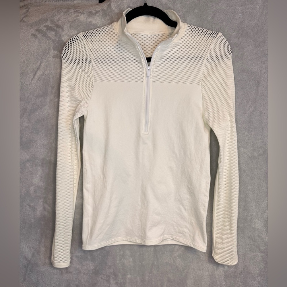 Fabletics Stretch Fit White Mesh Long Sleeve